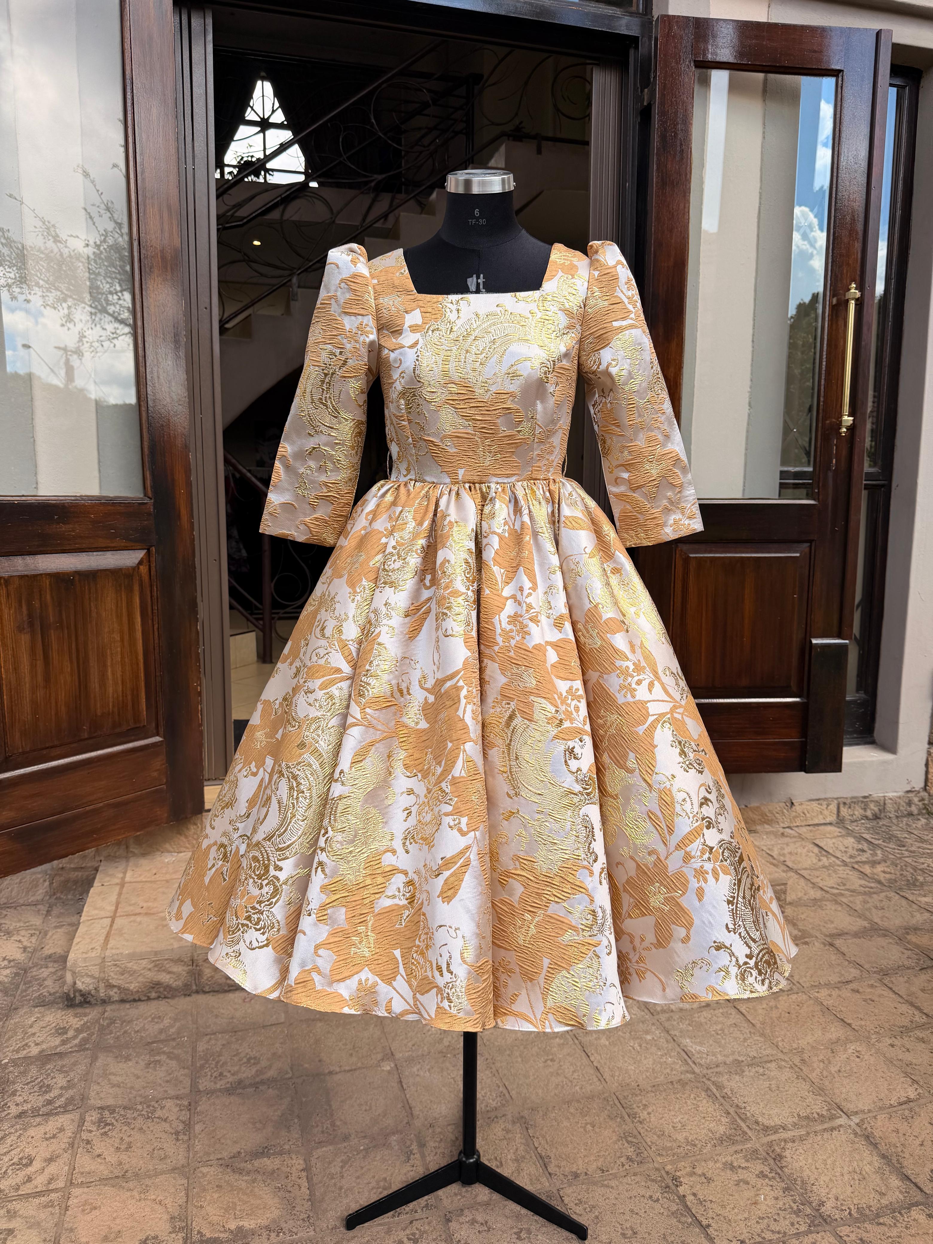 MAPHUPHO THE DRESS IN ORANGE BROCADE