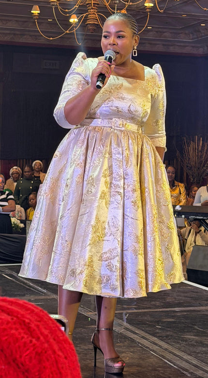 MAPHUPHO THE DRESS IN GOLD BROCADE